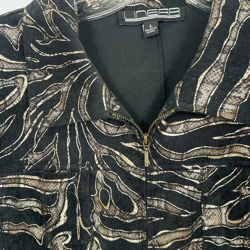 Vintage Linear Gold Black Shiny Tiger Stripe Geometric Zip Up Jacket